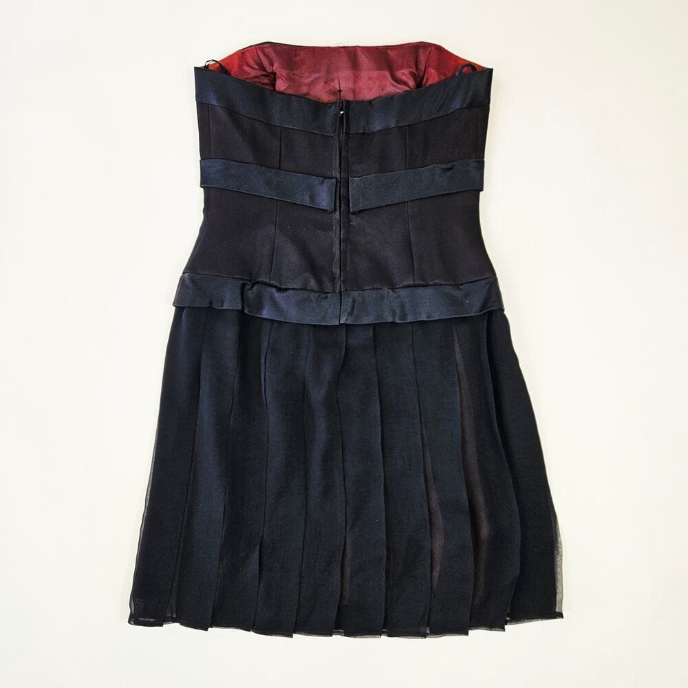 Y2k Silk Drop-Waist Dress Navy Pleated Button & Bow Kathryn Conover - Size 2 - Picture 5 of 9